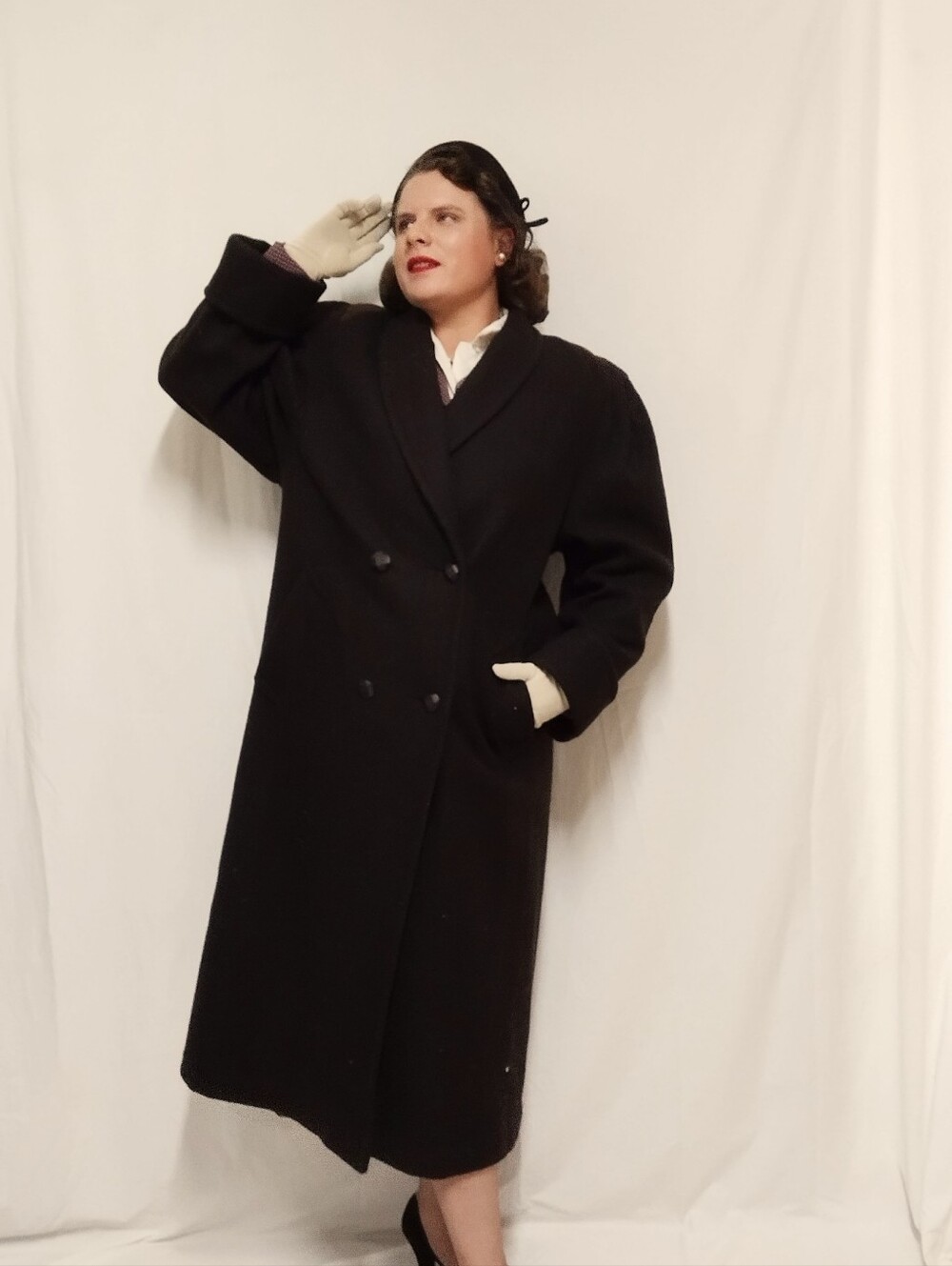 Long Women's Double-Breasted Coat in Dark Brown